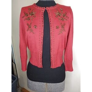 Women's Beaded Bandolino Burgandy Sz M Embellished Cardigan Sweater Stylish Warm